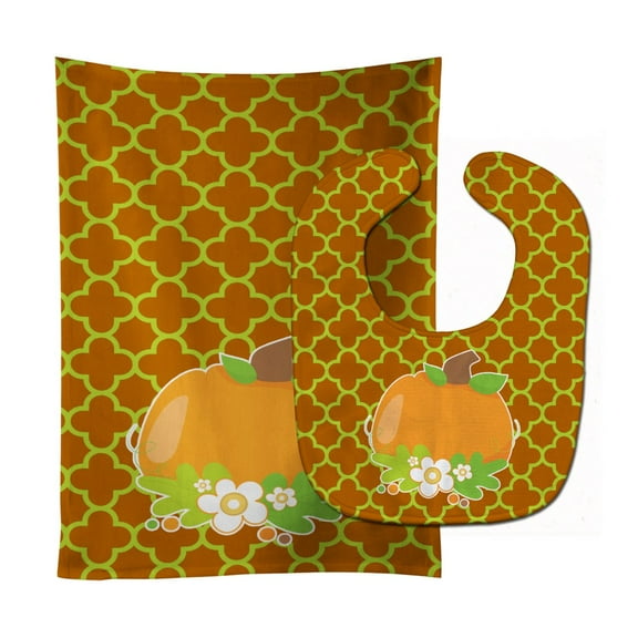 Fall Pumpkin Orange Quatrfoil Baby Bib and Burp Cloth