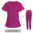 thumbnail image 1 of Traje quirúrgico con escote en V dividido, ropa de hospital para mujeres, ropa de cepillado de manos, ropa de trabajo de enfermera de manga corta elástica con estampado, 1 of 6