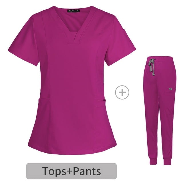 Traje quirúrgico con escote en V dividido, ropa de hospital para mujeres, ropa de cepillado de manos, ropa de trabajo de enfermera de manga corta elástica con estampado