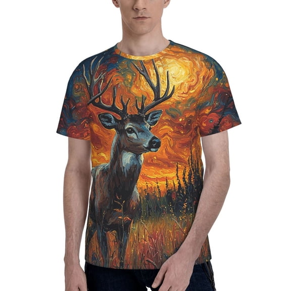 Men's 3D T-Shirt Casual Short Sleeve Funny Tee Tops, Hunting Deer Psychedelic