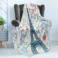 thumbnail image 4 of Paris Soft Flannel Fleece Throw Blanket, Outline Eiffel Tower Swirling Flowers and Hearts Romantic Pastel Toned Design, Cozy Plush for Indoor and Outdoor Use, 50" x 60", Blue and Coral, by Ambesonne, 4 of 5