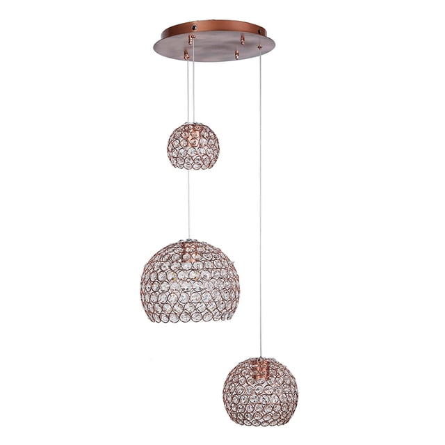 Candil 3 Luces Globo Cristal Cortado K9 Alto Brillo Elegante Gamalux GLOBO ORO ROSADO GOR131823