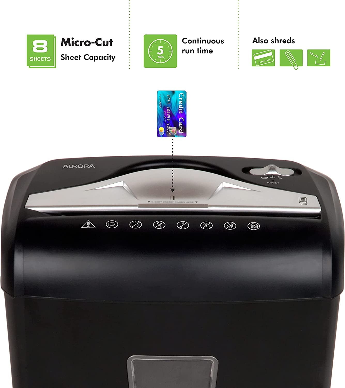 High-Security 8-Sheet Micro-Cut Paper Credit Card Shredder Black