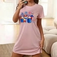 thumbnail image 4 of WREESH Independence Day Sleepwear Women's Short Nightgown with Patriotic Print Crew Neck T-Shirt Dress Pink, 4 of 7