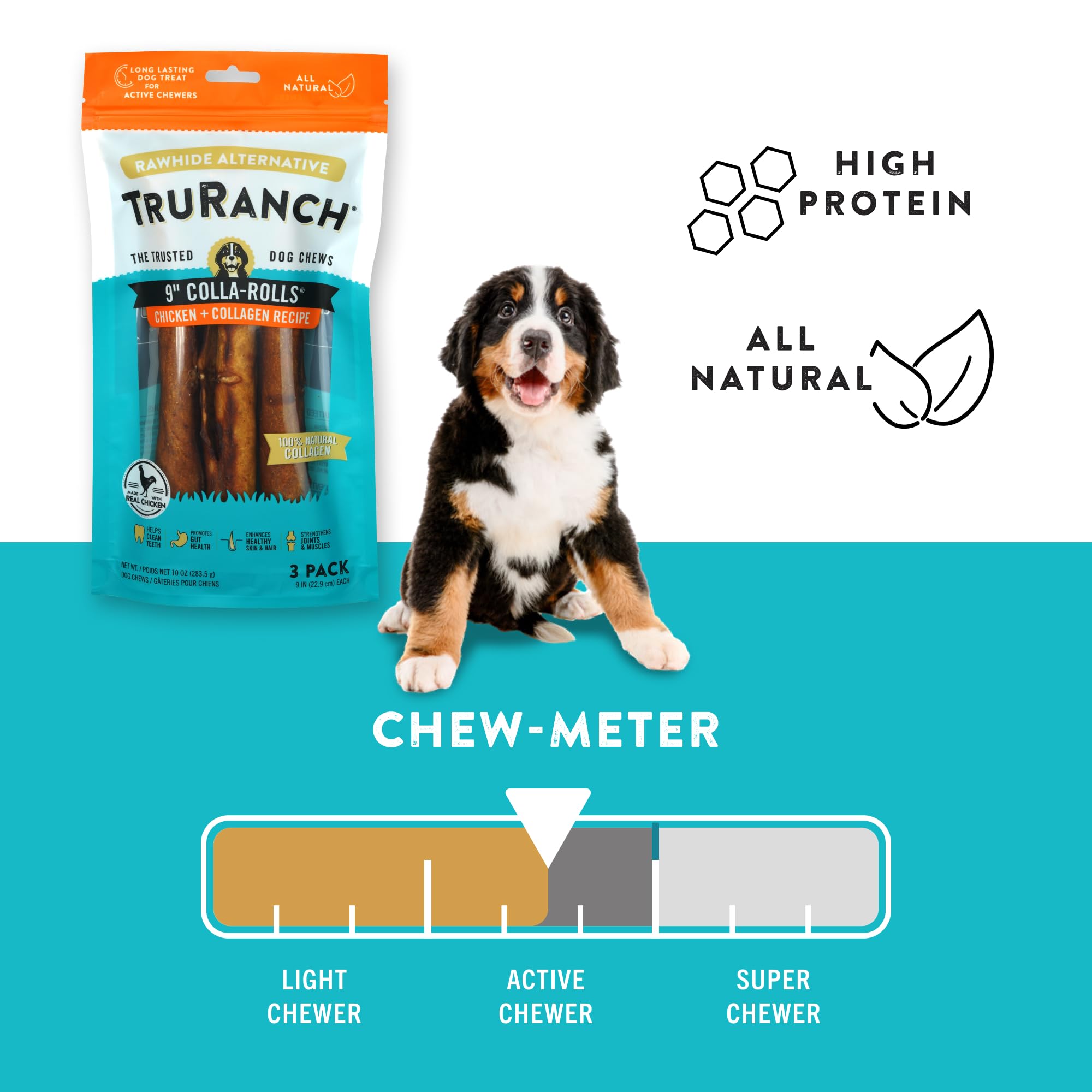 (5 pack) TRURANCH All-Natural Rawhide Alternative Dog Treats, Large Roll 3 Pack