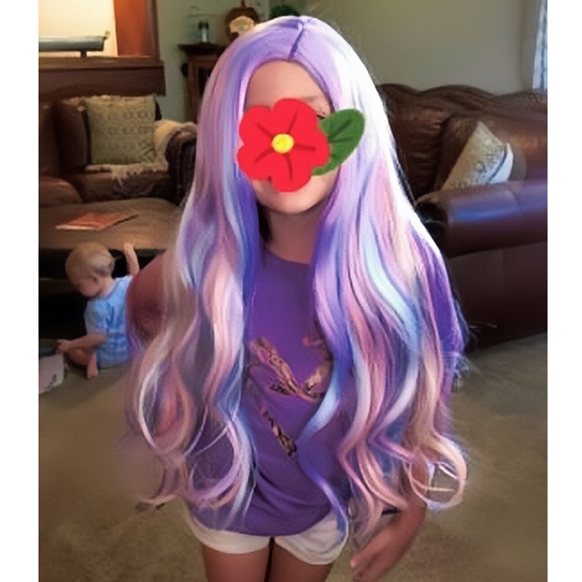 RightOn 27'' Rainbow Wig Long Curly Wig Colorful Wig Kids Child MultiColor Wig with Wefted Wig