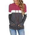 thumbnail image 2 of IROINNID Women's Long Sleeve Hoodie Mid-Length Color Block Casual Patchwork Sweatshirts Drawstring Tops Pullover, Dark Gray, 2 of 5