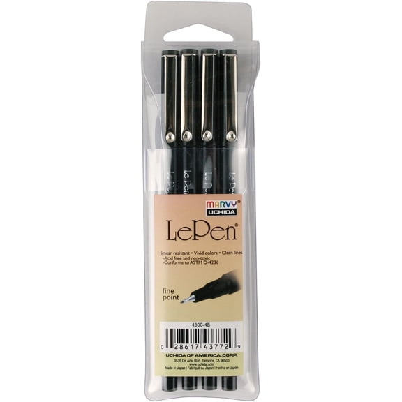 4300-4B 4-Piece 0.3 Point Size Le Pen Drawing Pen Set, Black, 4 Black Pens By Uchida Of America