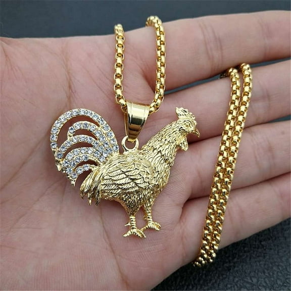 Collier Necklace 14K Yellow Gold Gallic Rooster Pendant Necklaces For Men/Women Iced Out Bling French Jewelry Gift