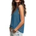 thumbnail image 5 of Vivianyo HD Women's V-Neck Pleated Sleeveless Tank Top, Casual Solid Vest for Women Summer Vacaton Wear, Women's Blue, Sizes S-2XL, 5 of 7