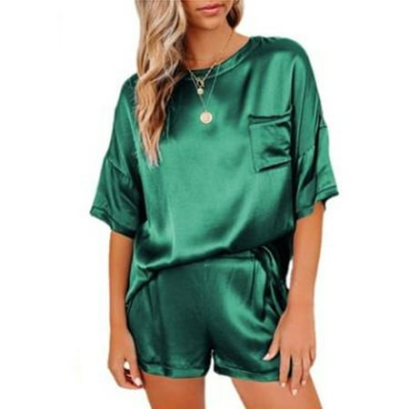

Qiylii Women Solid Color Round Neck T-shirts Short Pants Sleepwear Pajamas