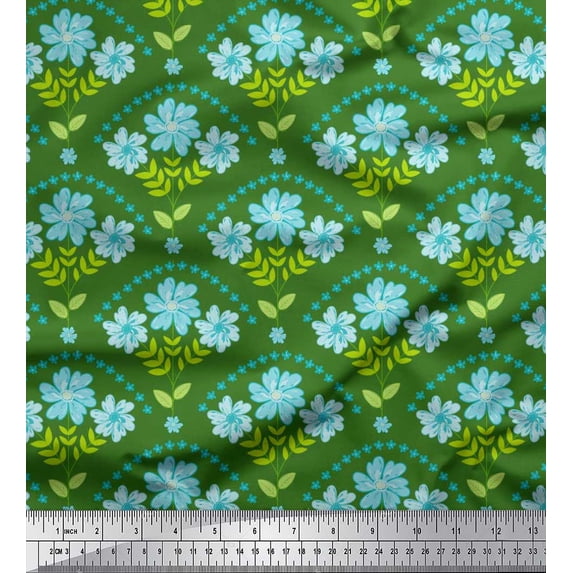 Soimoi Cotton Poplin Fabric Leaves,Floral & Scale Geometric Print Fabric by Yard 56 Inch Wide