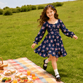 thumbnail image 3 of Lanbubble Girls Fall Dress Long Sleeve Floral Tiered Casual Flowy Dresses Square Neck A Line 7-14Y, 3 of 5
