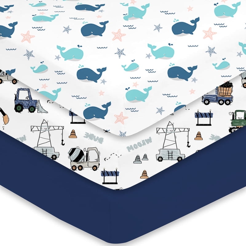 Little Grape Land Crib Sheets 3 Pack for Baby Boys Girls, Soft Breathable Fitted Sheets Fit 52" x 28" Crib & Toddler Mattresses, Whale