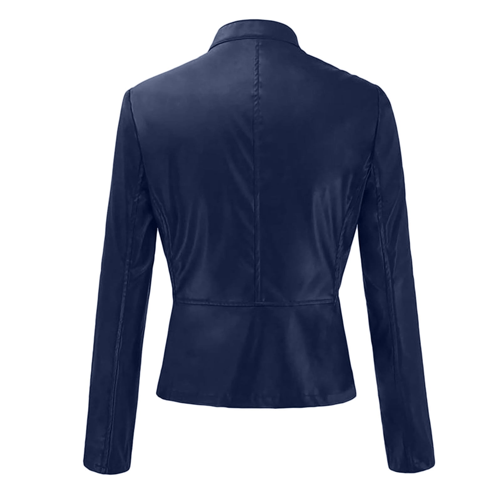 Hfyihgf Women's Fashion Faux Leather Jackets Lightweight Solid Color Zip Up Slim Short PU Biker Coat（Navy,XXL)