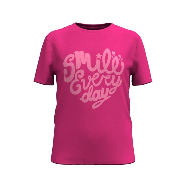 Playera Simply Basic para Niña, T14 Estampado Corazón Smile Every Day Manga Corta Fucsia