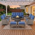thumbnail image 2 of PARKWELL Patio Furniture Set with Propane Fire Pit Table, 10-Piece Outdoor Sectional Conversation Set, Gray PE Rattan Patio Sofa with Swivel Chairs and Ottomans for Patio Backyard Porch Deck, Navy, 2 of 14