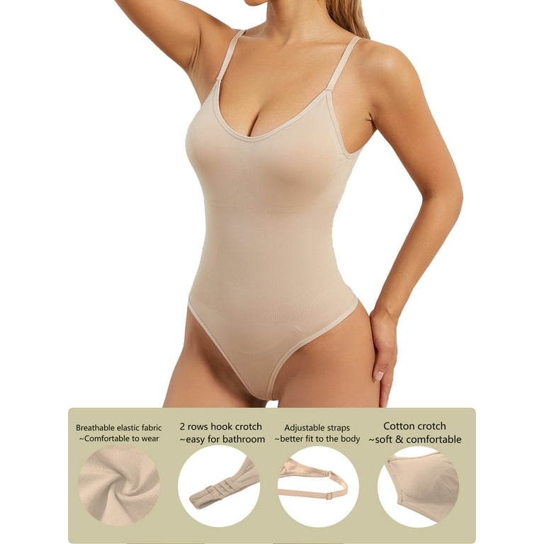 Womens Spaghetti Strap Bodysuits Shapewear Boned Mesh Slimming Push-Up Body  Shaper Cami Thong Underwear Leotards