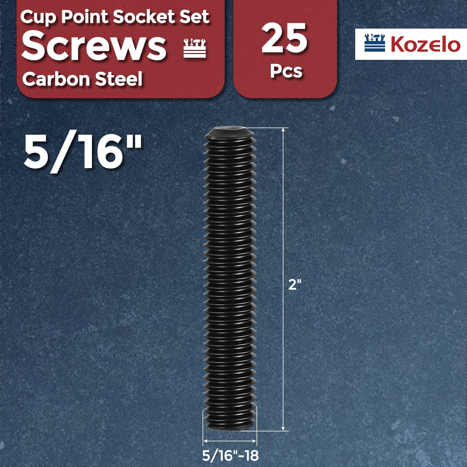Uxcell 25Pcs Cup Point Socket Set Screws - [5/16"-18x2"] Carbon Steel - Black Oxide Finish Hex Socket Grub Set Screws with Hex Key Wrench for Door Handles, Knobs & Light Fixtures