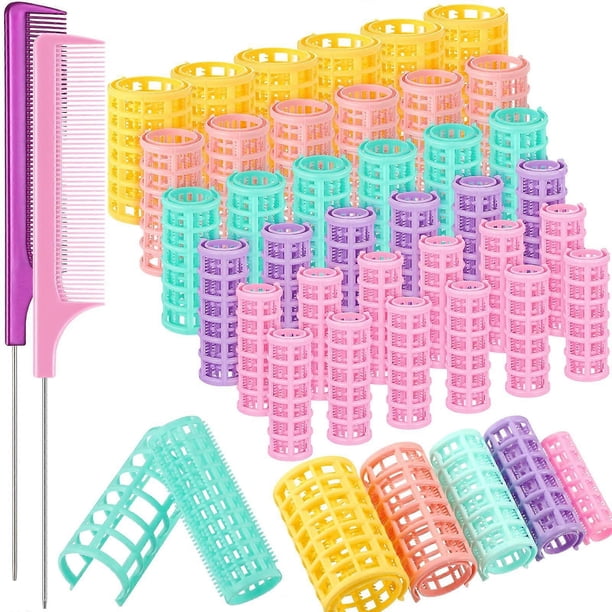Juego de 36 rulos sin calor de 5 tamaños con peines de acero para peinados de salón.