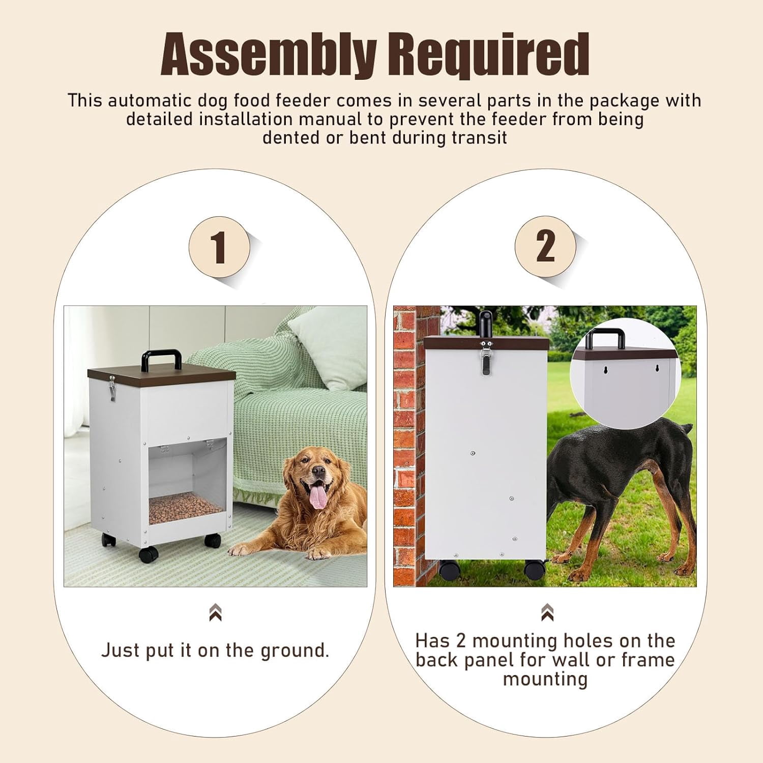 Outdoor Automatic Dog Feeder Large Breed 28 Lbs Capacity Galvanized Metal Self Feeding Dispenser with Clear Door Gravity Pet Feeder Wall Mountable Easy to Move with Wheels