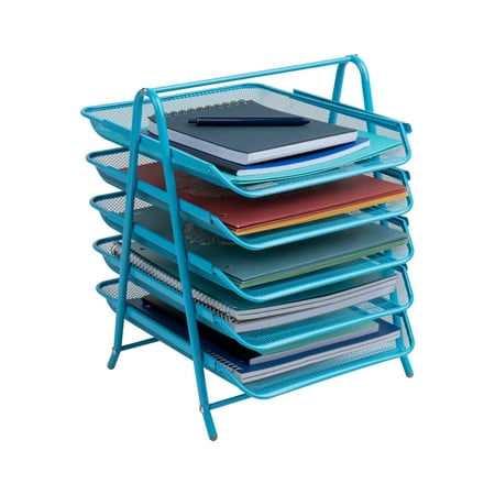 Mind Reader Desk Organizer with 5 Sliding Trays, Blue