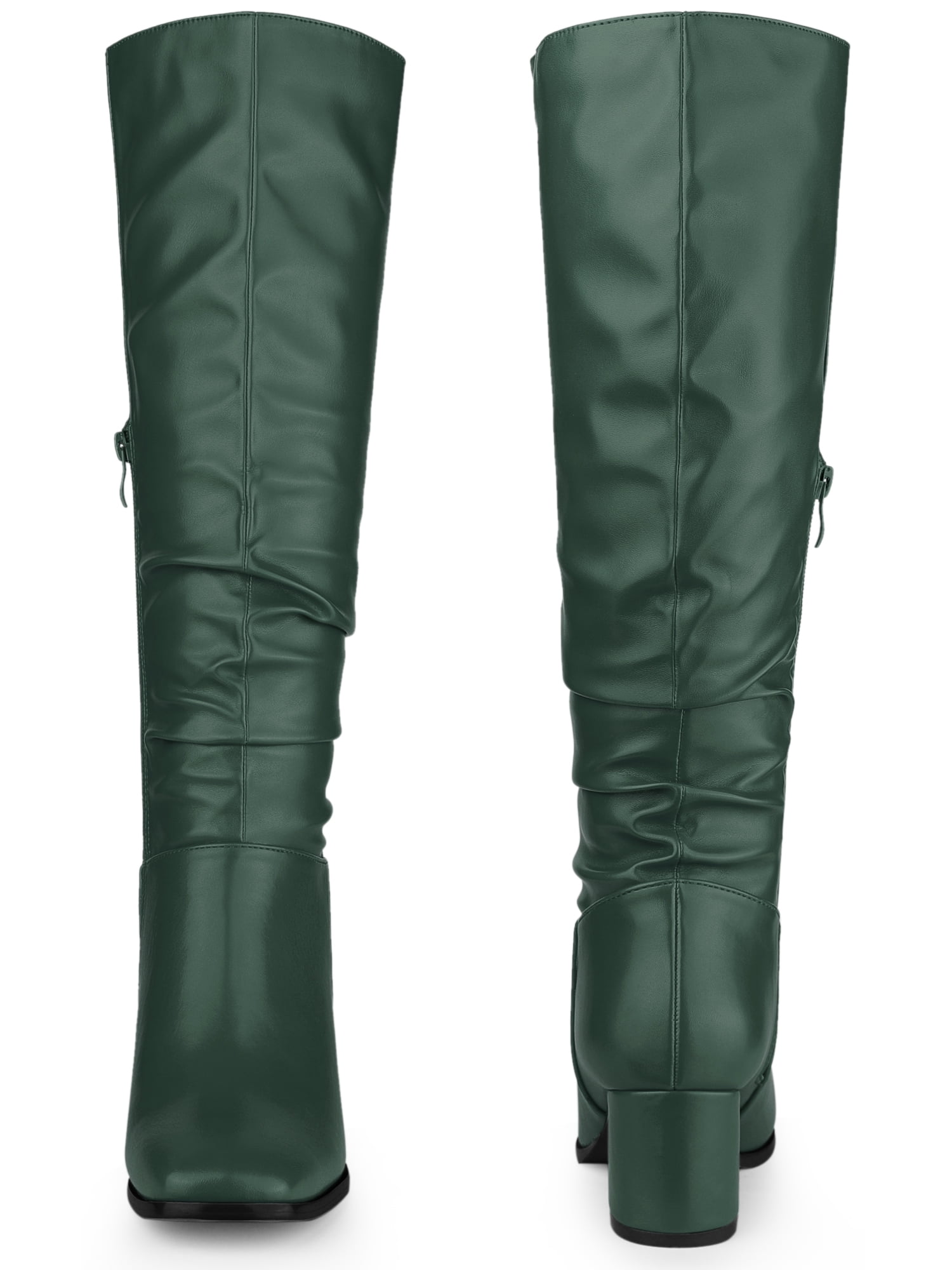DARING DIVA Women's Slouch Square Toe Chunky Heels Knee High Boots Dark Green 9.5