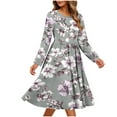 thumbnail image 2 of YueHuiYing Fashion Women's Fashion Leisurely Loose Casual Printed Long Sleeved Round Neck Pocket Dress, 2 of 6