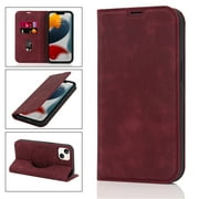 Feishell Wallet Case for iPhone 13,Built-in Magnet Compatible with Magsafe Charger,Premium PU Leather Magnetic Closure Flip Holder RFID Blocking Card Slots Anti-falling Phone Cover,Red