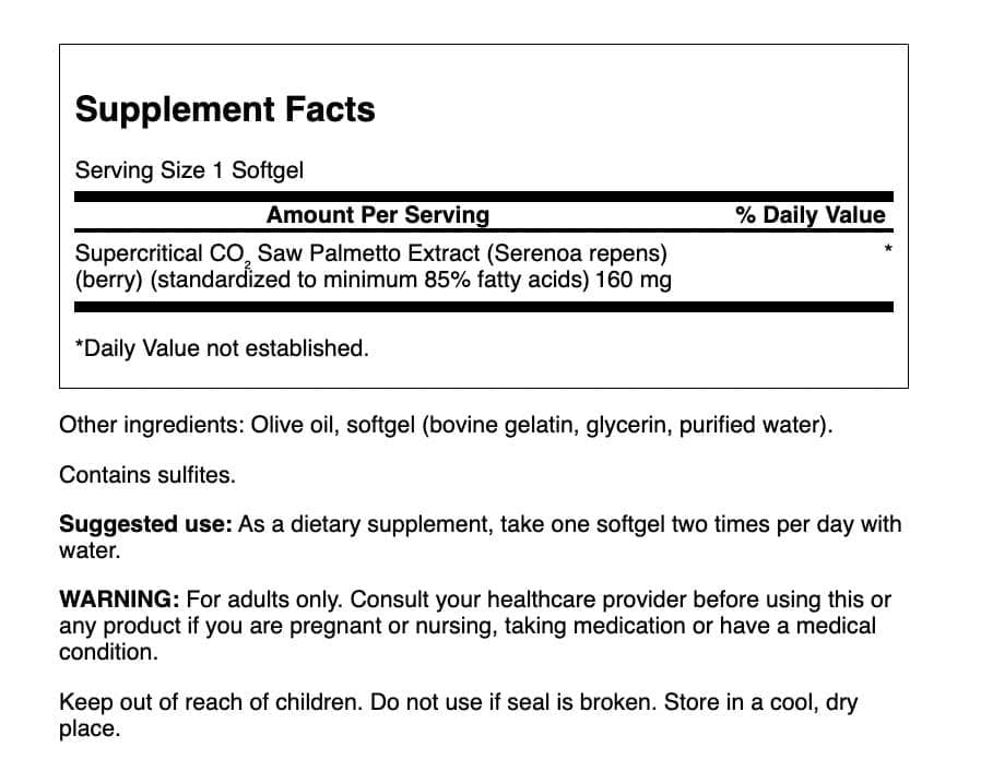 Swanson Saw Palmetto Men Prostate Health Hormone Support Urinary Health 160 Milligrams 120 Sgels (2 Pack)