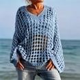 thumbnail image 2 of LEBONYARD Women's Trendy Plus Size V-Neck Hollow-Out Lightweight Thicken Fleece Solid Color Long Sleeve Casual Loose Warm Fit Pullover Knitted Sweater, 2 of 6
