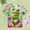 thumbnail image 4 of Frog Hearts Butterflies Flowers Women's Short Sleeve T-Shirt Crew Neck Casual Summer Trendy Loose Fit Tops, 4 of 6