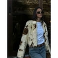 thumbnail image 6 of Female Faux Fur Crop Jacket Long Sleeve Cozy Winter Warm Leopard -Coat with Pockets White L, 6 of 10