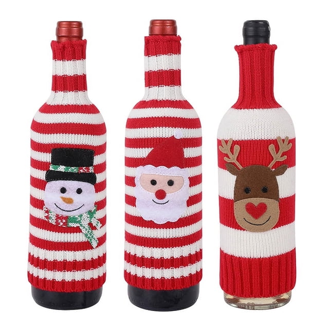 Juego de 3 fundas para botellas de vino navideñas, suéter hecho a mano, Bot de vino