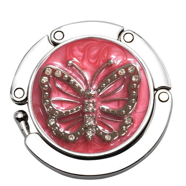 Gancho de mariposa con cuentas, gancho plegable de metal blanco y negro, gancho de mesa redondo de aleación de zinc