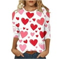 thumbnail image 2 of Qetyuw Women's Valentine's Day Tops 3/4 Sleeve Love Heart Graphic Tee Shirt Fashion Casual Round Neck Shirts Plus Size Shirt for Women, 2 of 5