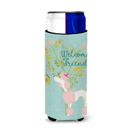 

Carolines Treasures BB7613MUK Welcome Friends Pink Poodle Michelob Ultra Hugger for slim cans Slim Can multicolor