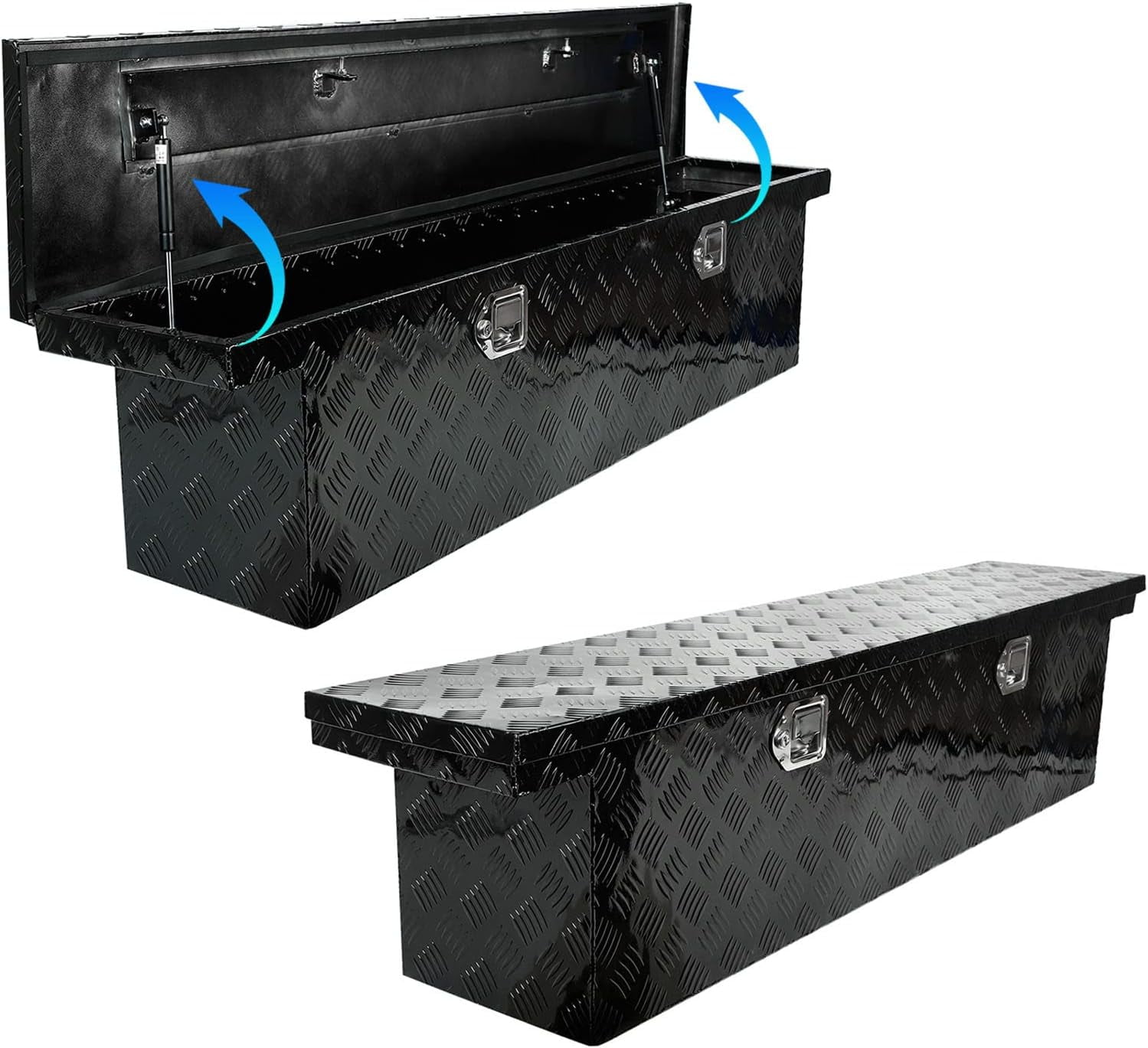 Confote 63"X12"X14" Heavy Duty Pickup Truck Bed 5 Bar Tread Tool Box Trailer Storage Tool Box roam adventure storage box with Lock and Key