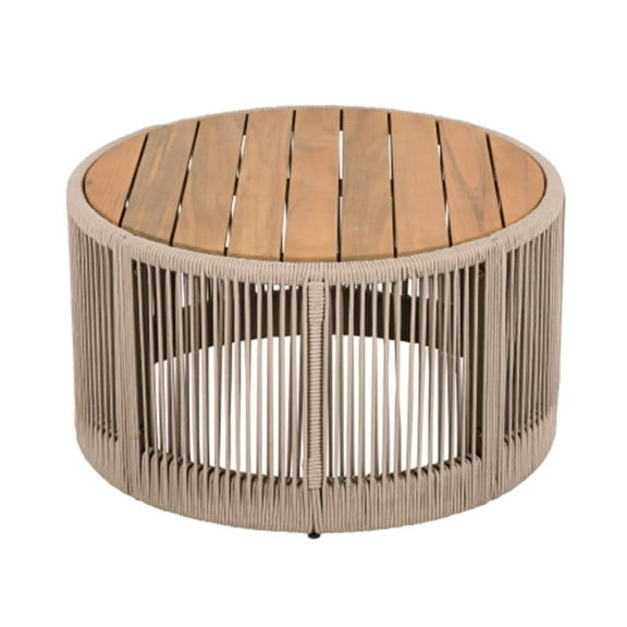 BOFANG Outdoor Rattan Rope Design Acacia Wood Coffee Table, Beige