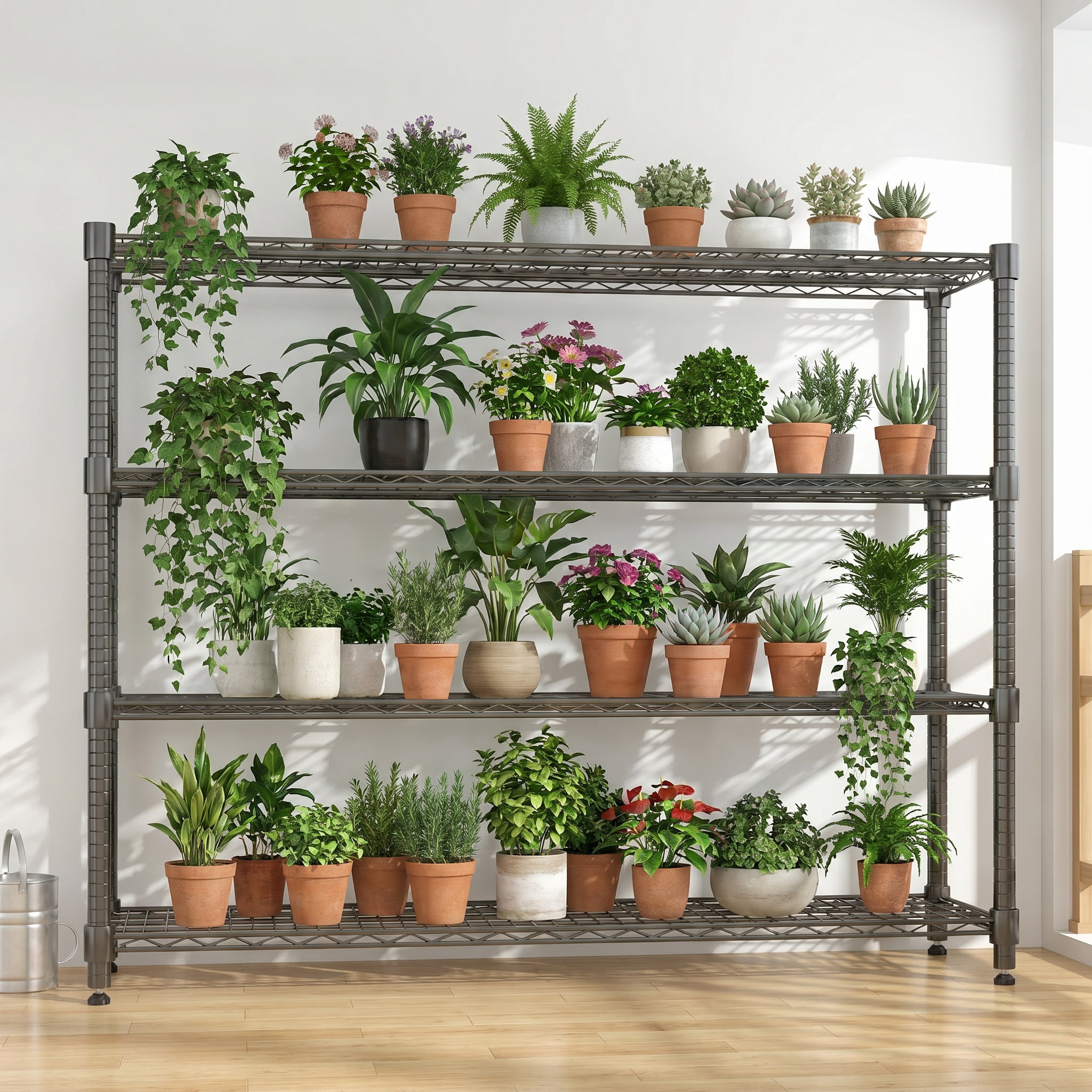 Legooin 60" x 24" x 72" Heavy Duty Garage Storage Shelf Rolling Wire Rack Height Adjustable Steel Shelves for Industrial Residential Use, Black
