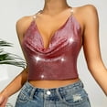 thumbnail image 4 of Mittory Sequin Crop Tank Tops Womens Sexy Deep V Backless HalterCami Tops Shiny Rhinestone Camisole Party Night, 4 of 8