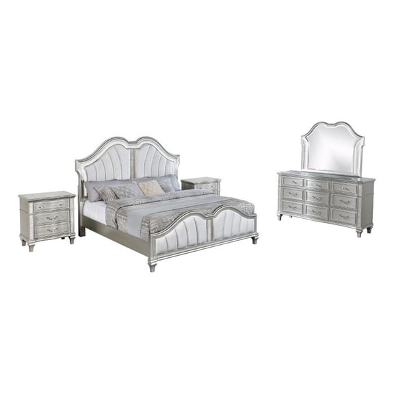 Best Quality Furniture Silver Embossed Wood Bedroom Set with Queen Panel Bed