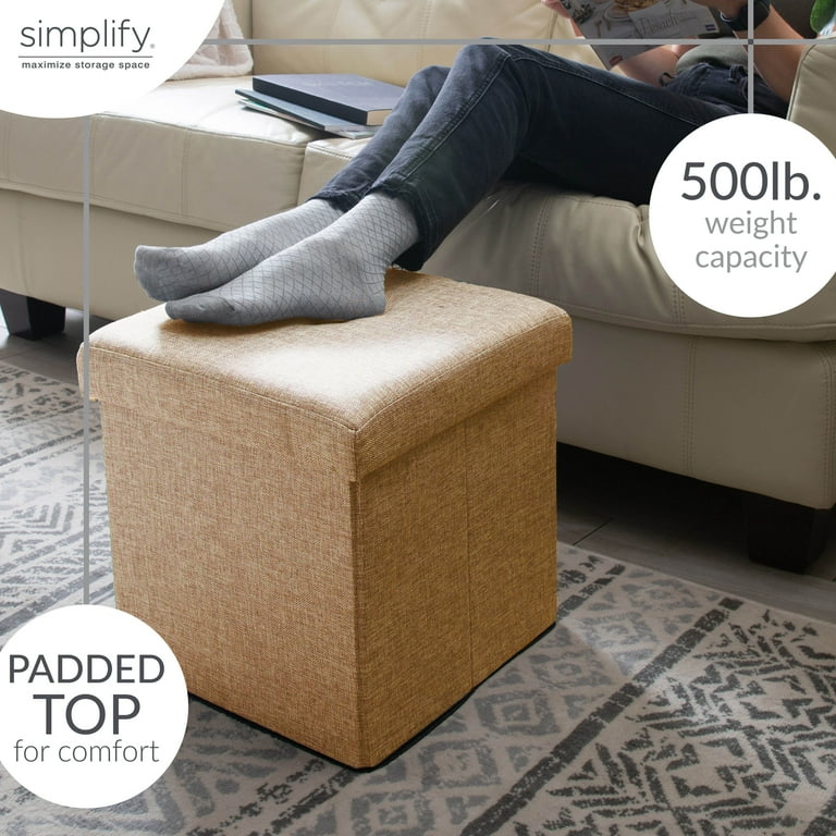 Simplify Faux Linen Folding Storage Ottoman Cube in Camel
