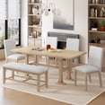thumbnail image 3 of Harper & Bright Designs Farmhouse Expandable Dining Table Set, 6 Pieces Wood Kitchen Table Set with Removable Leaf and Upholstered Dining Chair and Bench, Light Gray,Natural, 3 of 16