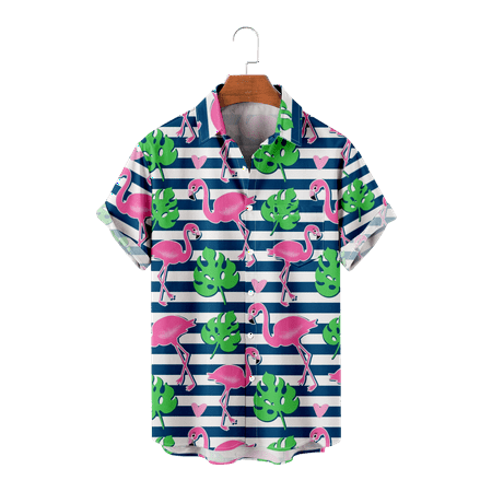 

MLFU Boys Beach Aloha Casual Holiday Flamingo Shirt Slim-Fit Fashion Shirts Breathable Polo Shirts Plus Size Men