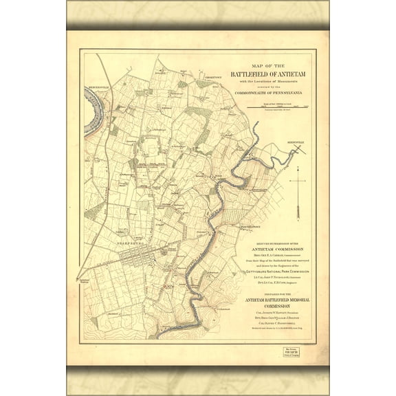 24"x36" Gallery Poster, Map of the battle field of Antietam pub 1908