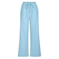 thumbnail image 4 of REALiKUN Cotton Linen Pants Women Bootcut Linen Wide Leg Pants Elastic High Waisted Trousers Palazzo Pants Baggy Lounge Pants, 4 of 5