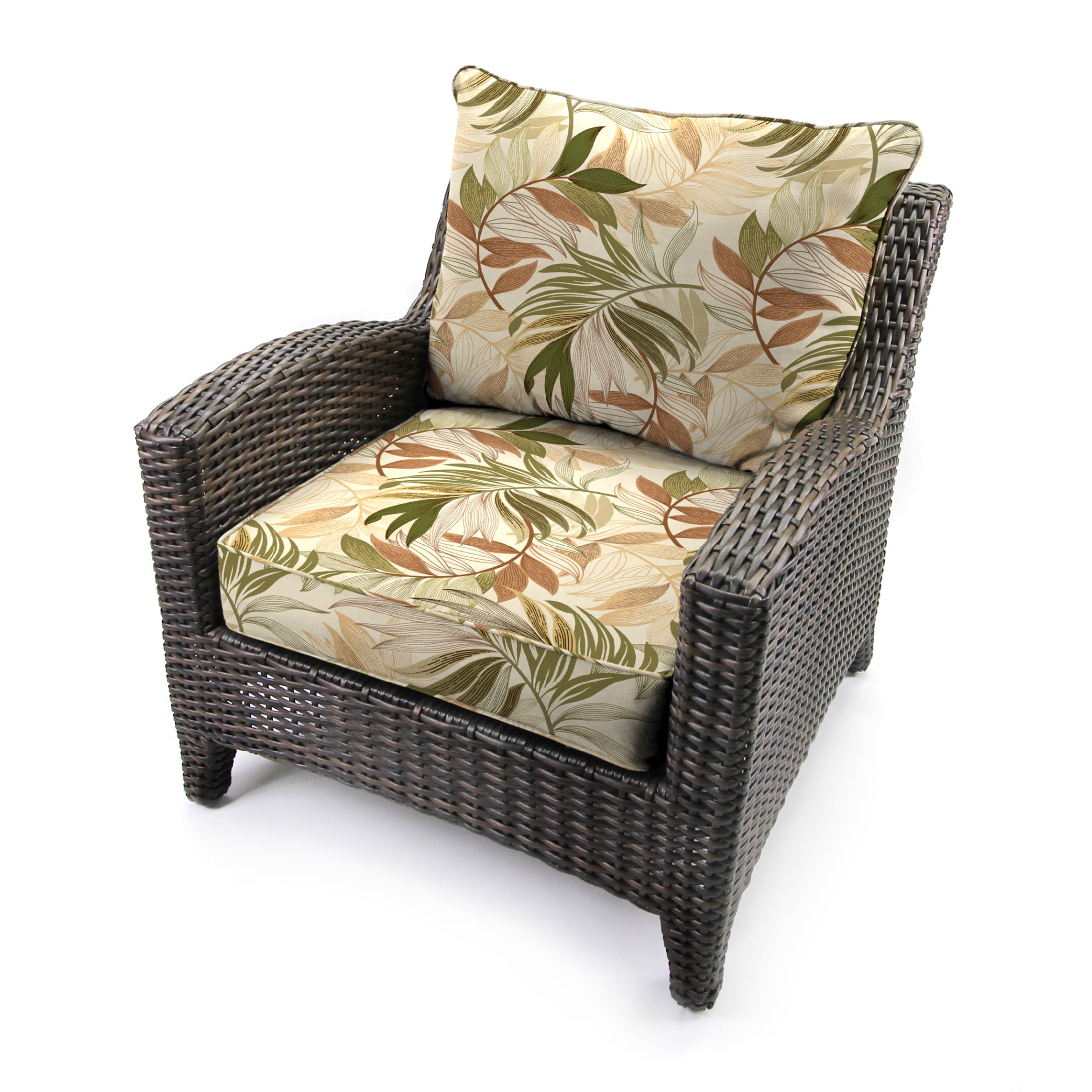 Jordan Manufacturing 46.5" x 24" Oasis Nutmeg Beige Leaves Rectangular Outdoor Deep Seat Chair Cushion Set with Welt