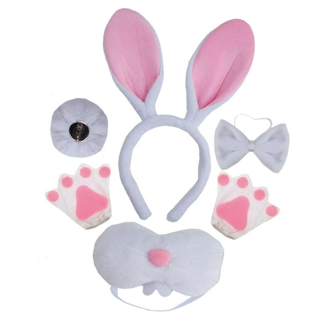 Conjunto de disfraz de conejito, accesorios de cosplay para festivales, actuaciones y carnaval. Blanco