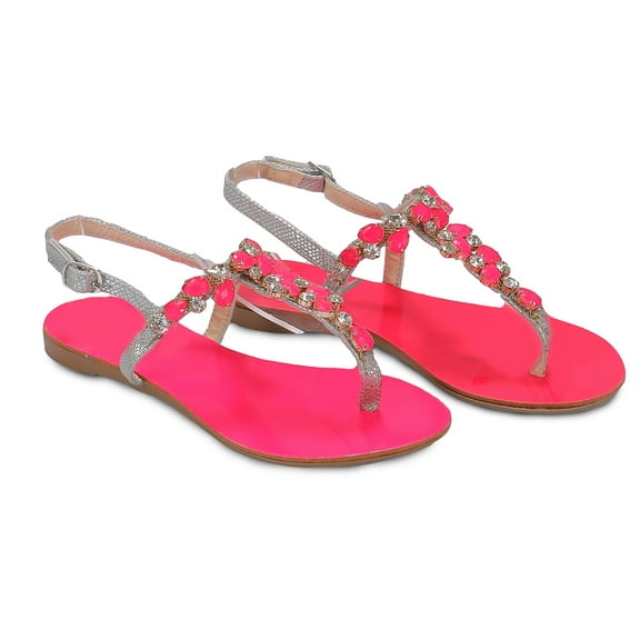 Ventutto Rio Pinky Crystal Cluster T-Strap Sandal-10 for Womens